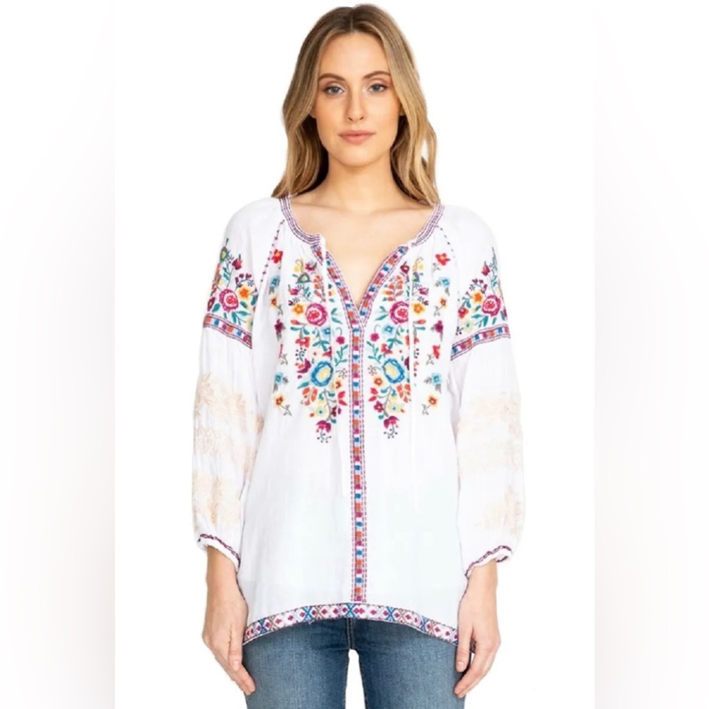 Johnny Was Allegra Embroidered Peasant Blouse Size Large - Picture 1 of 11